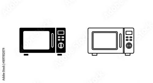 Microwave oven icons: filled black and outline, representing kitchen appliance and cooking.