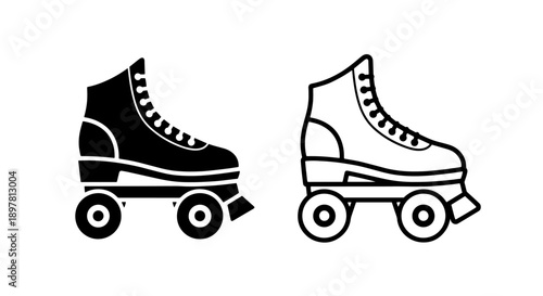 Roller Skate Icons: Classic Black and Outline Styles for Retro Sport and Fun