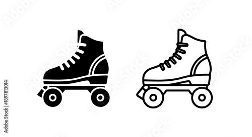 Quad Roller Skate Icons: Black and Outline Styles for Skating and Recreation