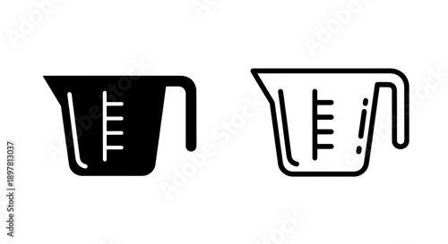 Liquid Measuring Cup Icons: Solid and Outline Styles for Kitchen and Lab Use