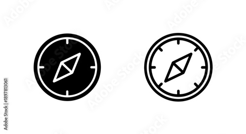 Simple compass symbol in black and white for navigation and guidance