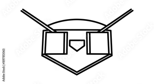 A simple black and white line drawing depicts a baseball diamond with bases and batter s box high quality