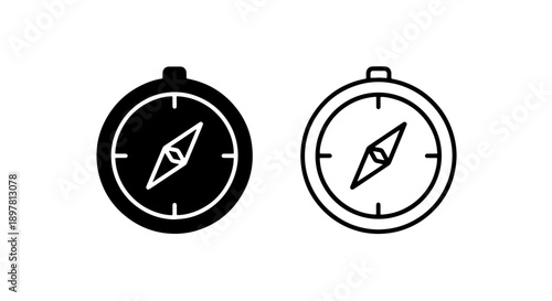 Minimalist black and white compass icon for navigation and direction