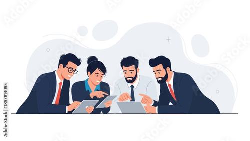 Diverse business team collaborating on a project with digital devices