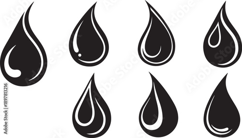 Black and white teardrop shapes on a plain background