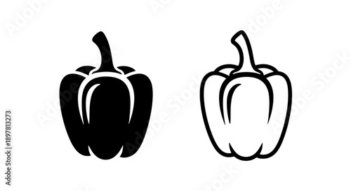 Bell pepper icons in solid and outline styles, perfect for food, cooking, or health themes