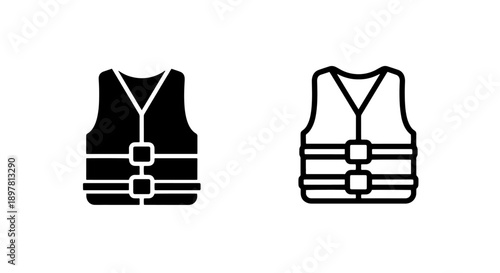 Icons of a safety vest with reflective stripes, emphasizing protection and visibility