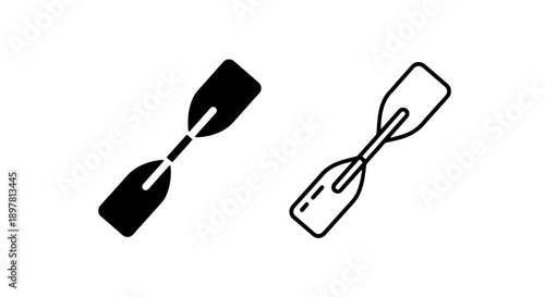 Oar icon, black and white silhouette and outline for rowing and boating