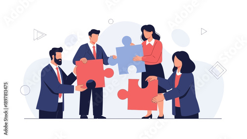 Teamwork Collaboration Business People Puzzle Pieces Connection Strategy