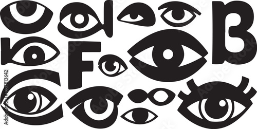 Collection of various eyes and alphabet letters illustration design