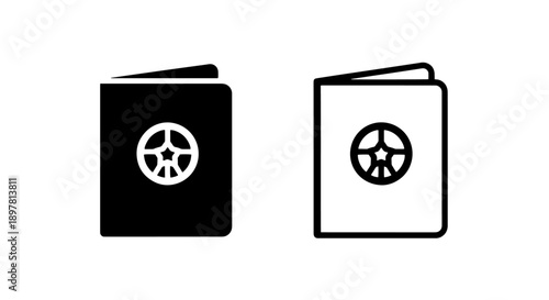Passport Icon with Globe Symbol - Solid Black and Outline