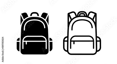 Simple Backpack Icon - Solid Black and Outline Vector