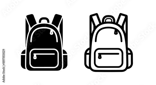 Front Pocket Backpack Icon - Solid Black and Outline Vector