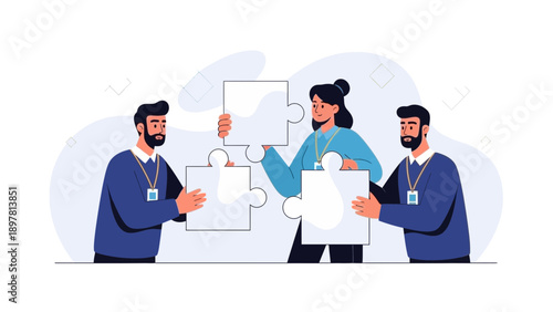 Teamwork strategy, business people solving puzzle, collaboration and connection
