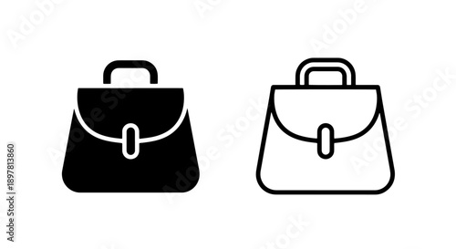 Handbag Icon - Solid Black and Outline Vector Set