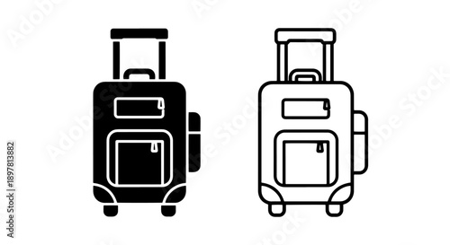 Two suitcase icons in black and outline, representing travel and luggage solutions