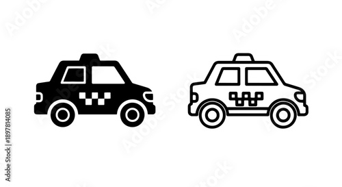 Side view icon of a taxi car, solid and outline styles for transportation and city travel themes