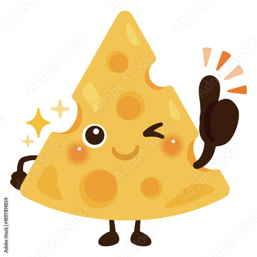 グッドサインを出すチーズのキャラクターイラスト／Cute Cheese Character Illustration Giving a Thumbs-Up