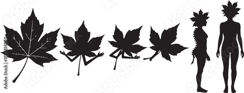 Silhouette of couple with maple leaf crowns and leaves