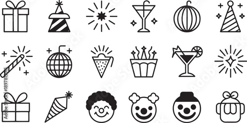 Celebration Icons Set with Gifts Party Hats and Drinks