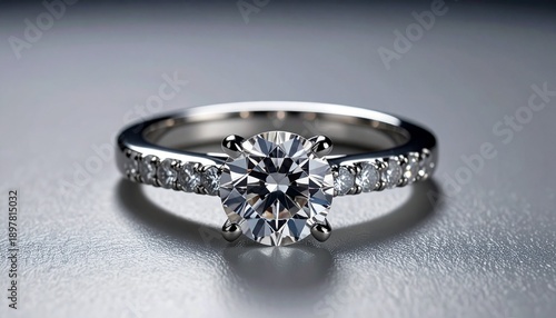 Wallpaper Mural Close up Shot of Diamond Ring on Silver Surface with Reflected Lighting and Round Cut Gemstone for Jewelry Torontodigital.ca