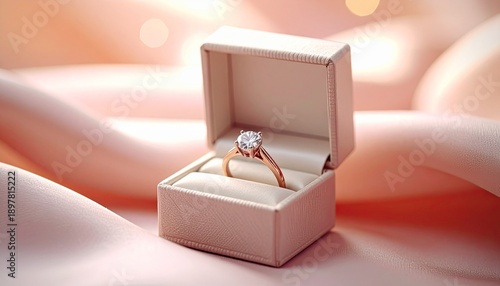 Wallpaper Mural Elegant Diamond Engagement Ring in Cream Box on Luxurious Pink Satin Fabric Torontodigital.ca