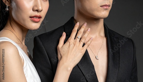 Wallpaper Mural Elegant Couple Adorned with Jewelry Against a Dark Gray Backdrop Dramatic Lighting Torontodigital.ca