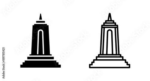 Tall, tapered monument with tiered base, representing landmark, history, or achievement, vector icon