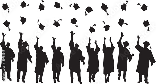 Graduates Celebrating with Confetti and Academic Hats in Air