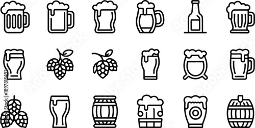 Collection of Beer Mugs and Bottles Icons