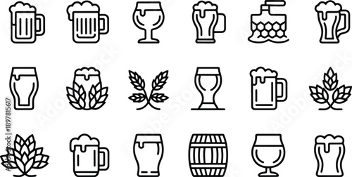 Icon Set of Beer Glasses and Barrels