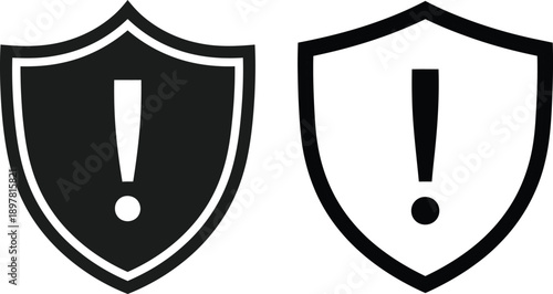 Two shields with exclamation marks in the center on a white background