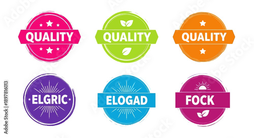 Six Quality Badge and Stamp Set. Retro Grunge Vector Labels for Product Guarantee, Trust, and Packaging Design.
