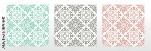 Wallpapers in the style of Baroque.. Set of colored floral ornaments. Seamless vector backgrounds Graphic patterns for fabric, wallpaper, packaging. Ornate Damask flower illustration