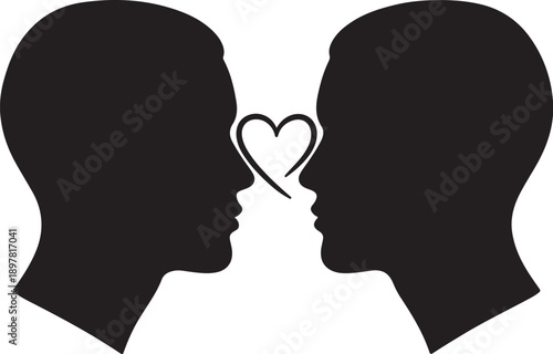 Silhouette of two people sharing a romantic heart kiss