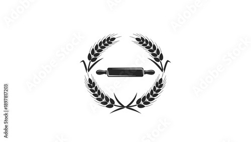 Rolling Pin and Wheat Wreath Bakery Logo Design