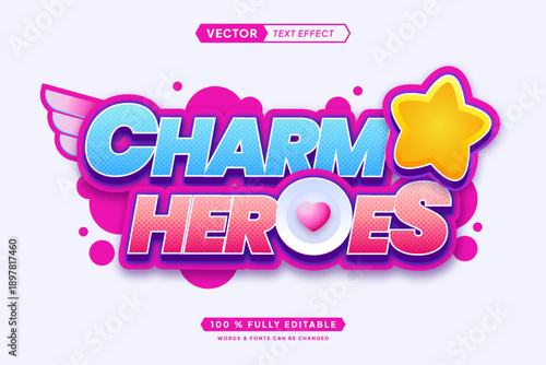 Text effect editable charm heroes 3d gaming cartoon font style