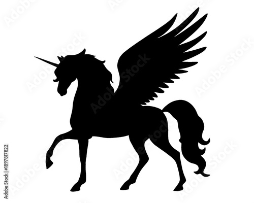 flying horse silhouette, vector illustration
