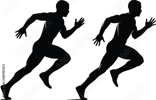 Two silhouetted runners competing in a race, showcasing athleticism and determination