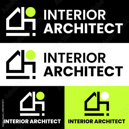 Minimalist interior architect logo featuring a house and chair icon or letters C H. Suitable for interior design studios, architectural firms, home furnishing, furniture brands, creative professionals
