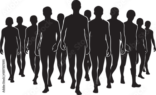 Silhouette of a group of people walking together slowly