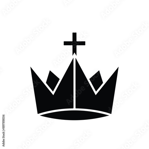 Black Crown with Cross Symbol Icon - Royalty and Religious Symbolism