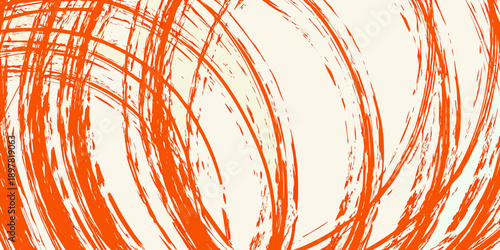 Abstract orange lines create a swirling energetic background texture