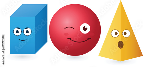 Fun 3D Geometric Shapes: Cube, Sphere, Cone Characters