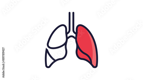 Human Lungs Anatomy Icon With One Lung Highlighted Red