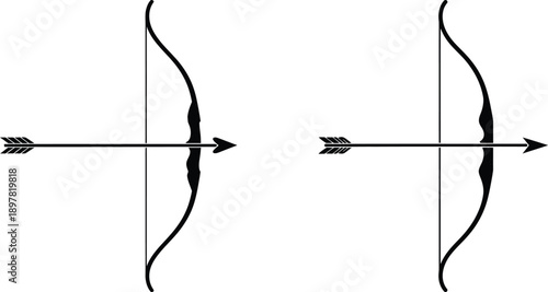 Detailed diagram of a bow and arrow showing the trajectory of the arrow