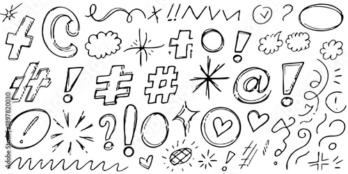 Abstract composition of white characters and symbols on a black background