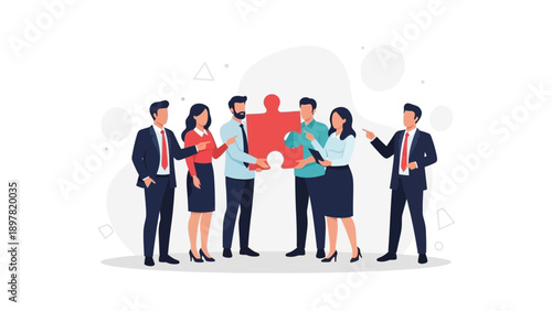 Teamwork Business Puzzle Concept: Diverse People Connecting for Success