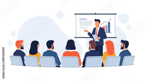 Business Presentation: Speaker at Whiteboard with Audience, Meeting Room