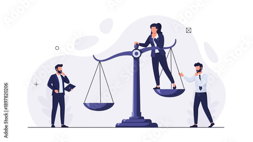 Businesswoman on Scales of Justice, Legal Equality Concept, Business Law